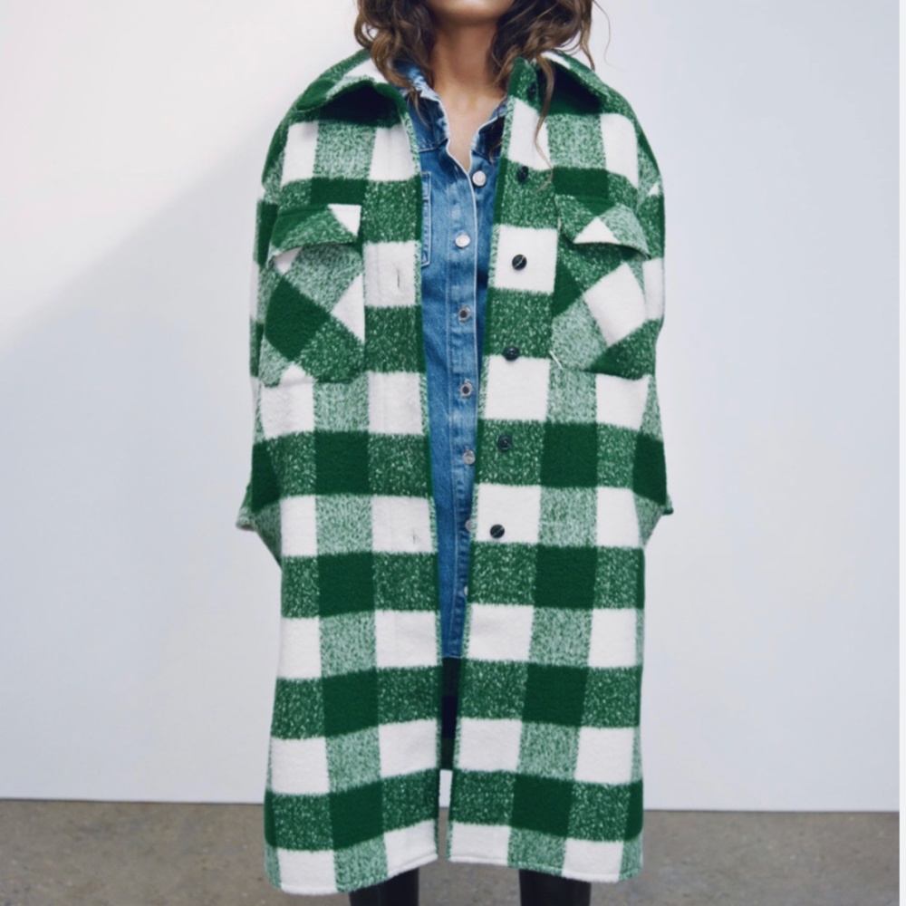Zara Wool Blend Plaid Coat Size S